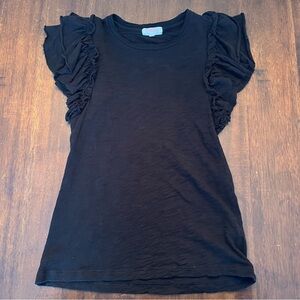 Goldie LeWinter Women’s Black 100% Pima Cotton Ruffled Short Sleeve Top Size XS